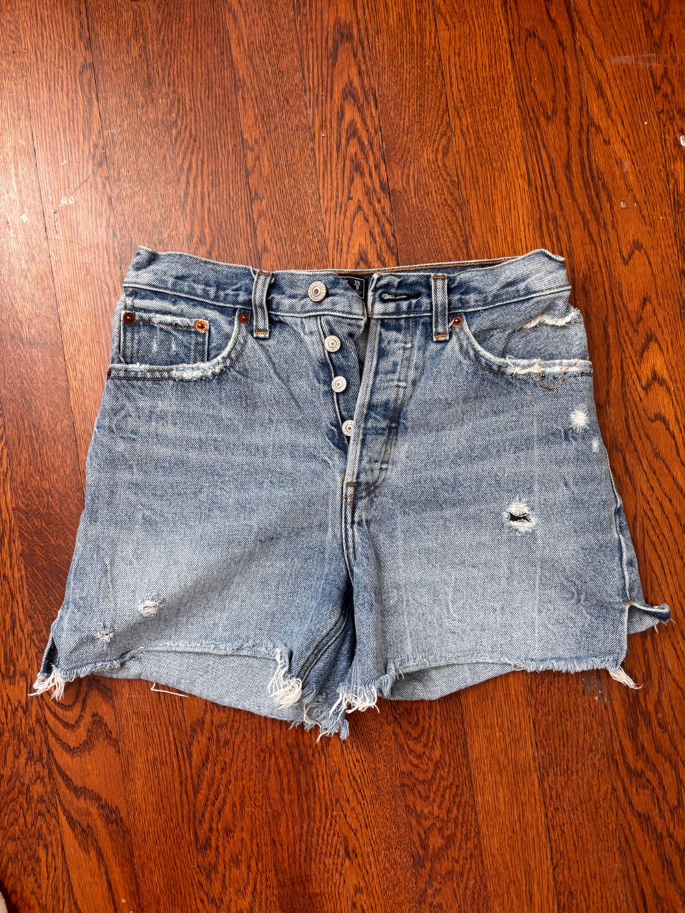 Abercrombie & Fitch High Rise 90s Denim Shorts Size 25/0 Button Fly Distressed